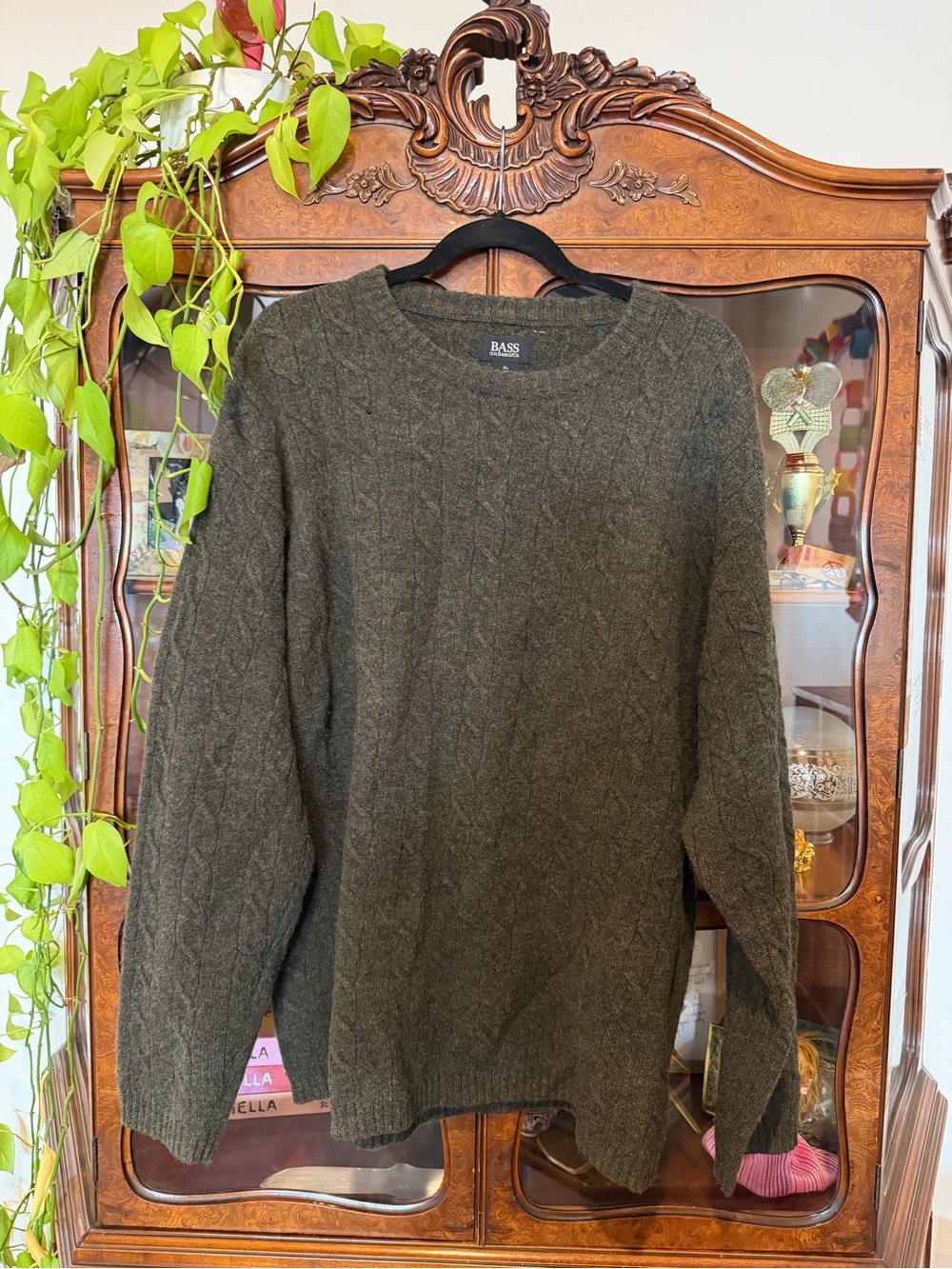 G.H. Bass 100% Lambswool Cable Knit Sweater Men’s XL Dark Olive Green